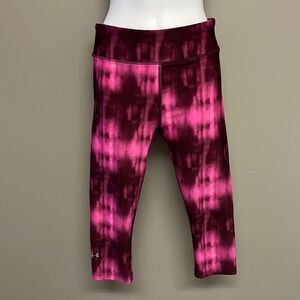 Under Armour Hot Pink/Burgundy Tie Dye Pattern Cropped Compression Leggings- Med